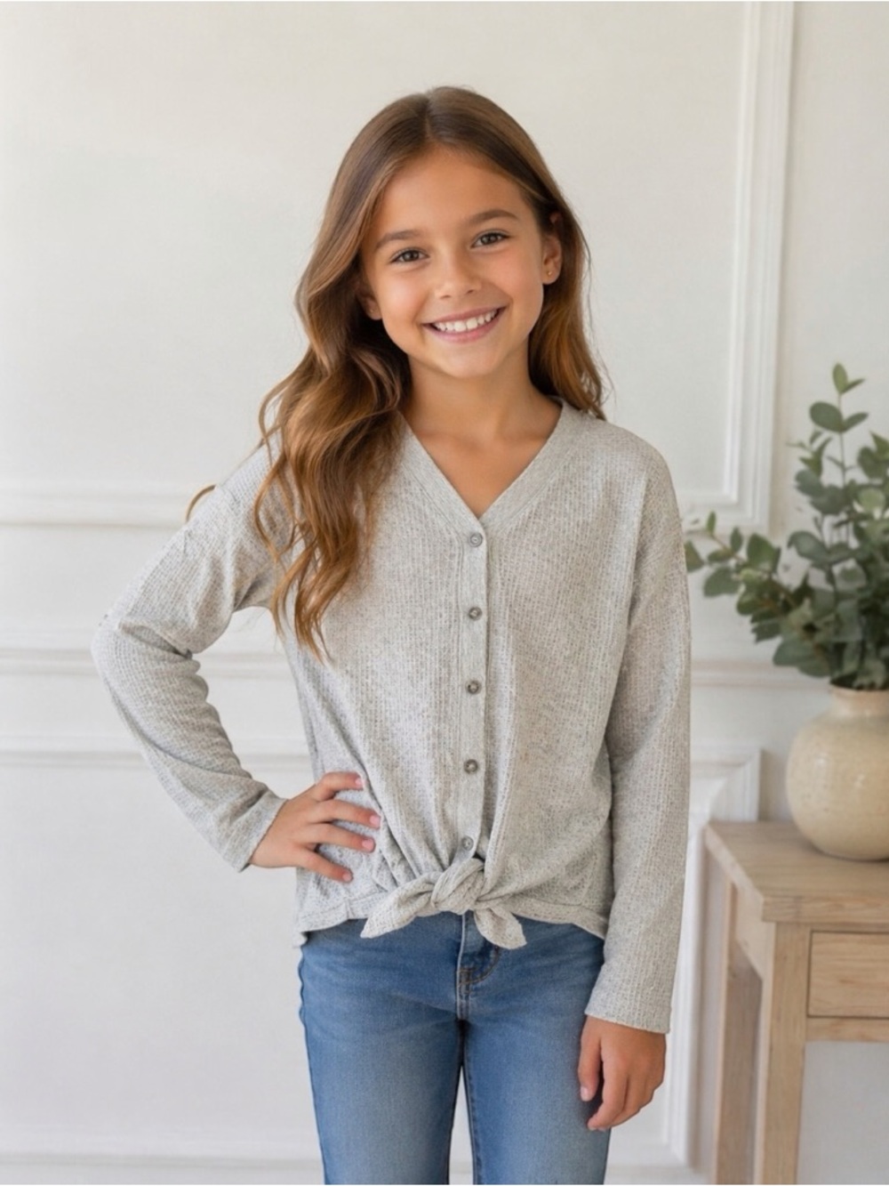 Nordstrom’s Girls Waffle Knit Cardigan By Walking On Sunshine, Gray, Size Medium
